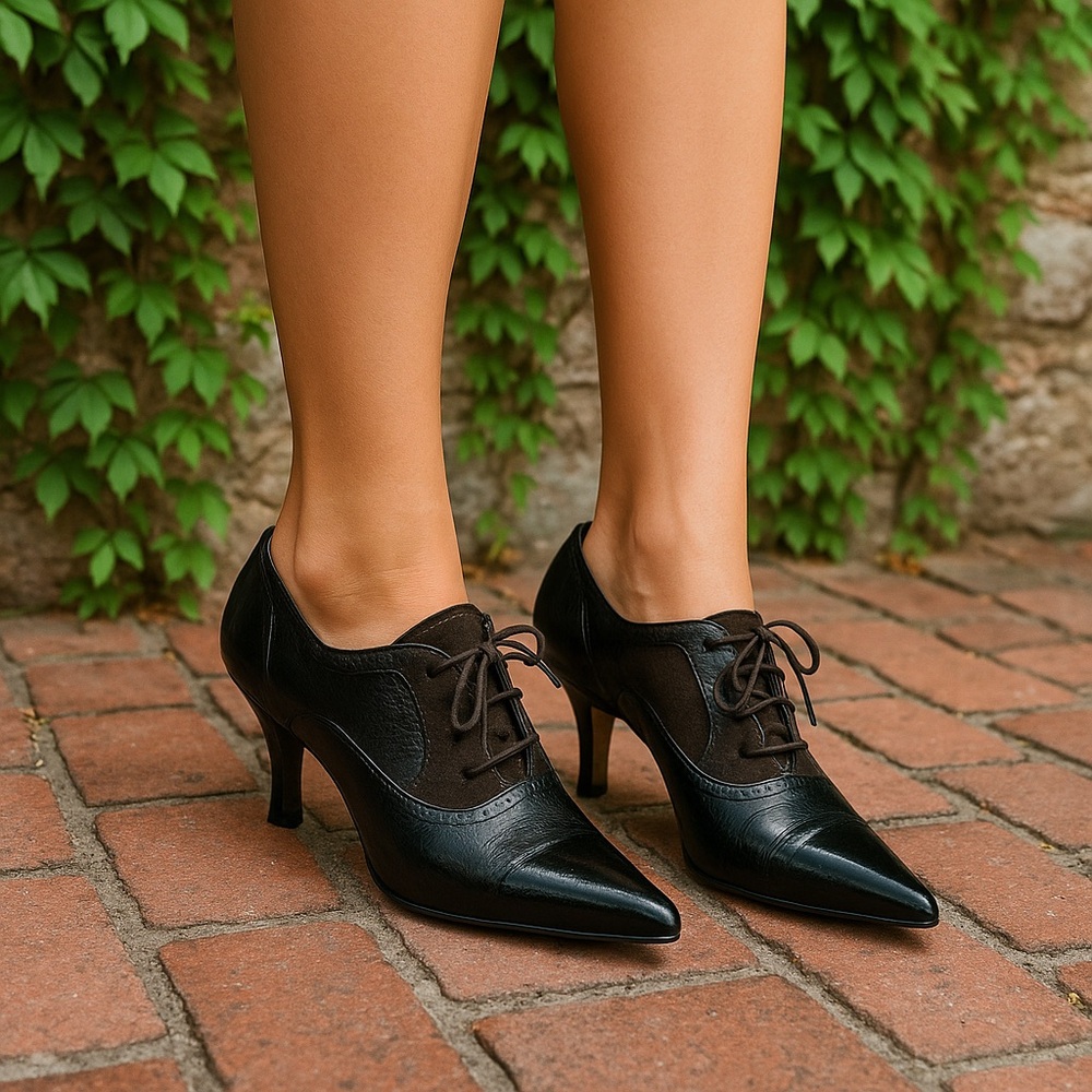 VINTAGE ETIENNE AIGNER Brown Suede & Patent Leather Spectator Oxford Heels, 8 - Picture 14 of 14